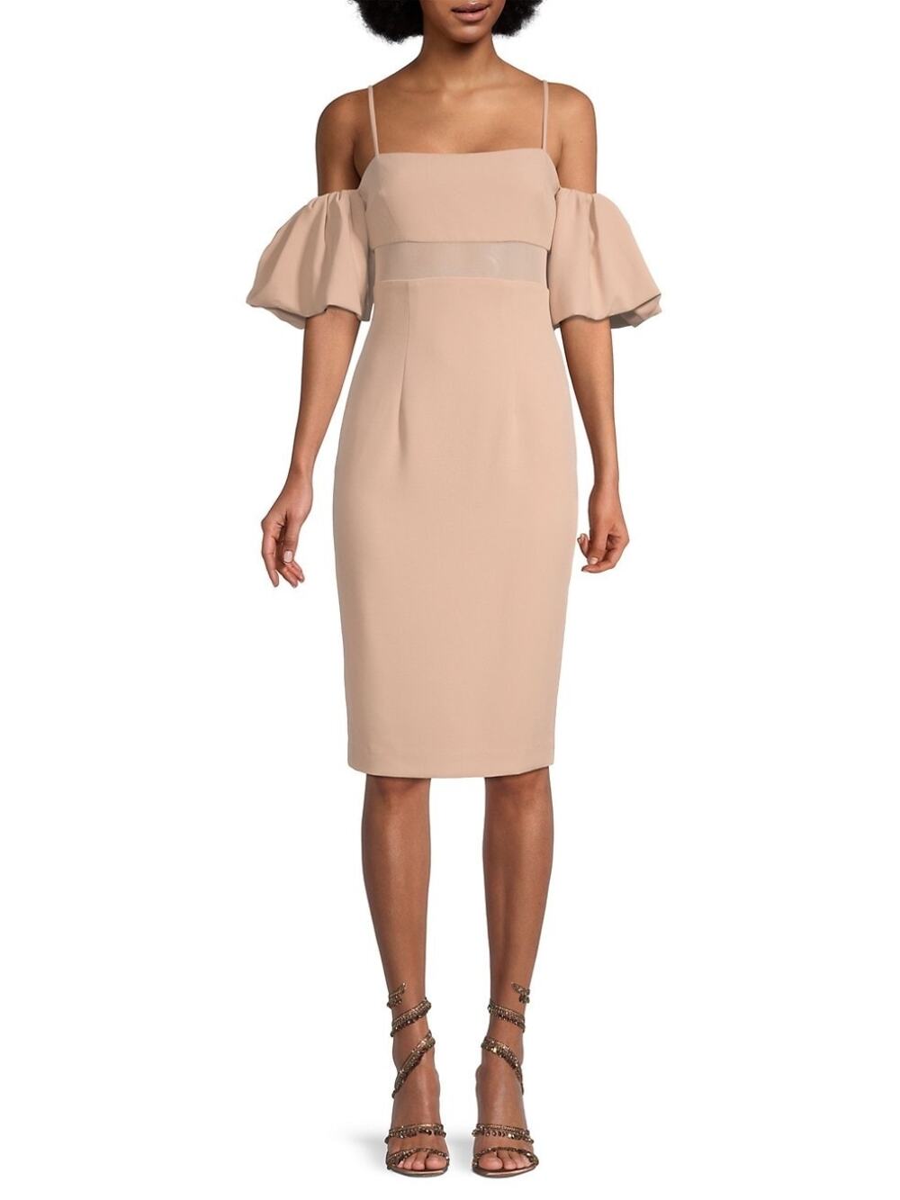 Black Halo Tan Leona Cold Shoulder Sheath Dress Size 4